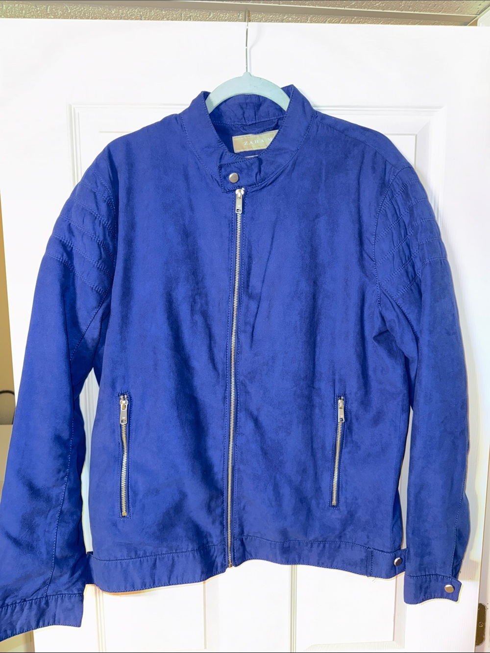 Zara Royal Blue Suede-Look Moto Jacket
